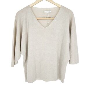 NWT Rebecca‎ Taylor Metallic Knit V-Neck Elbow Sleeve Dolman Tan Sweater 12